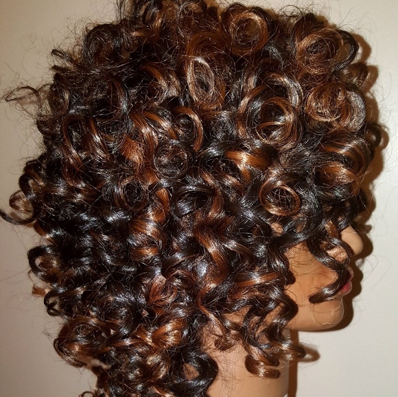 New Hand-made Human Hair Mix wig color 1b/30 - Picture 4 of 5